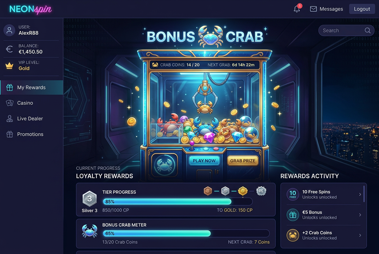 Modern online casino loyalty rewards interface and interactive features