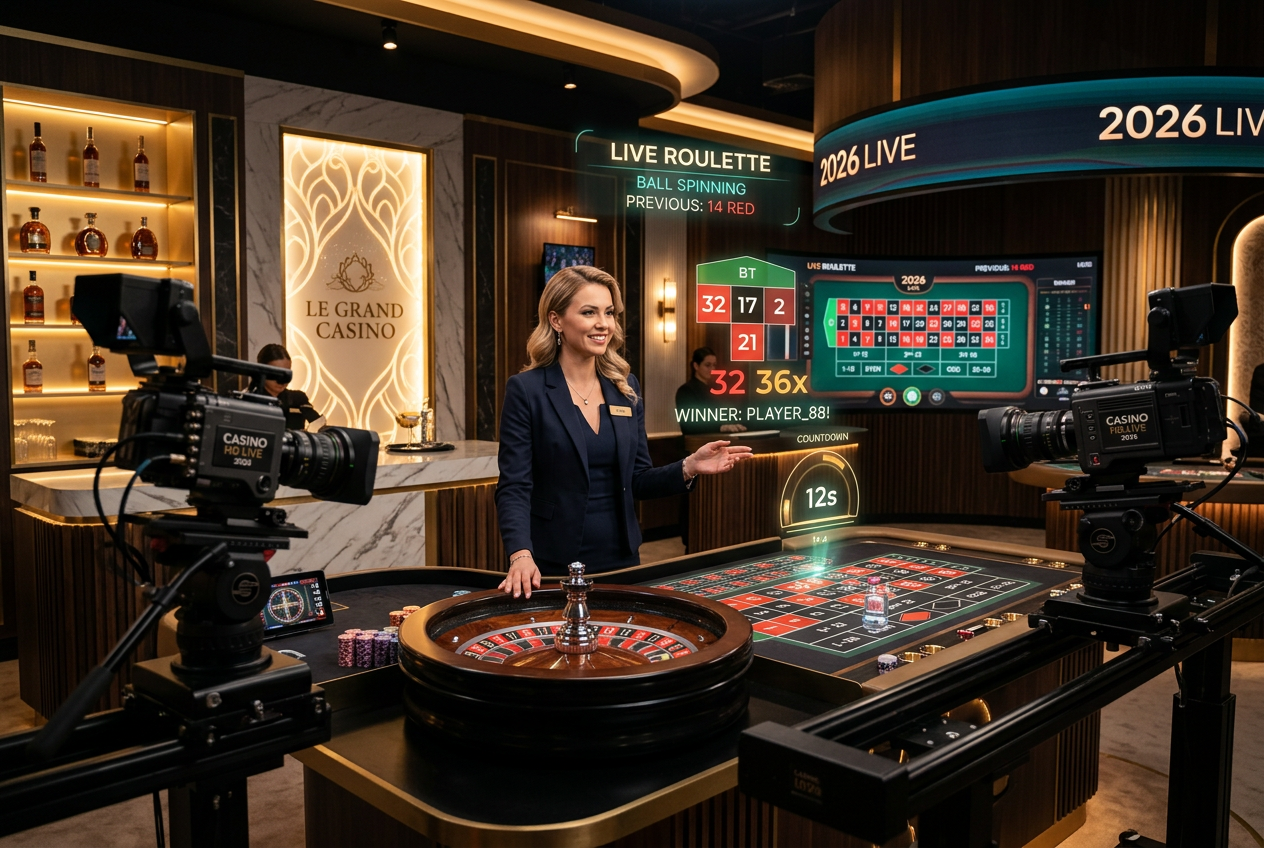 Modern and sophisticated live casino studio setup with multiple cameras and Polish dealer for 2026 environment